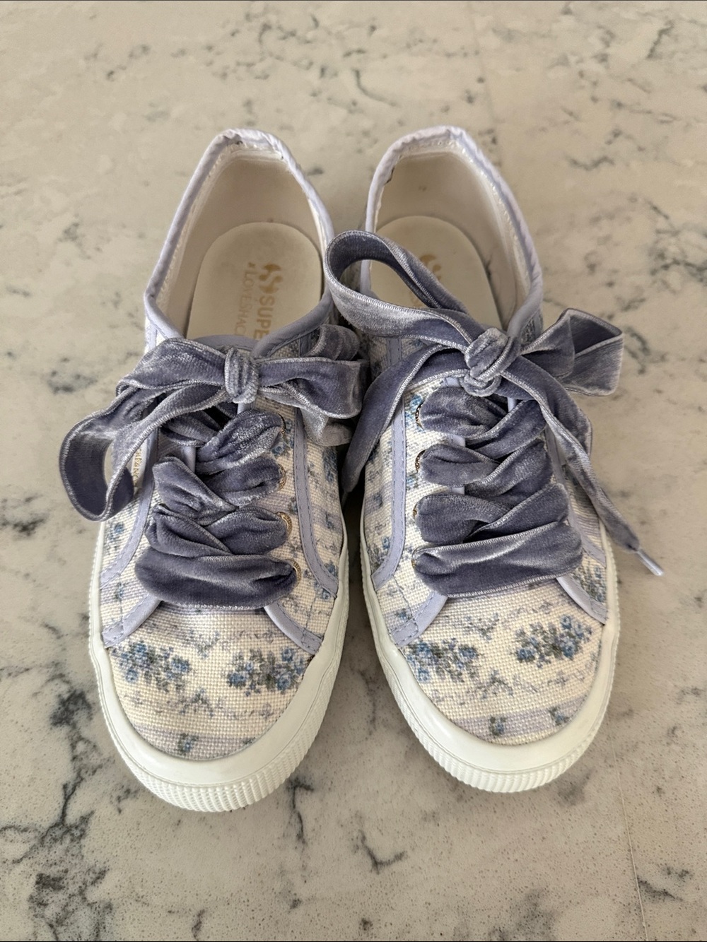 LoveShackFancy Lavender Floral Velvet Lace-Up Sneakers size 7.5